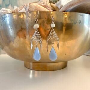 Artisan Geometric Silver Toned Dangle Spiral Triangle Blue Chalcedony